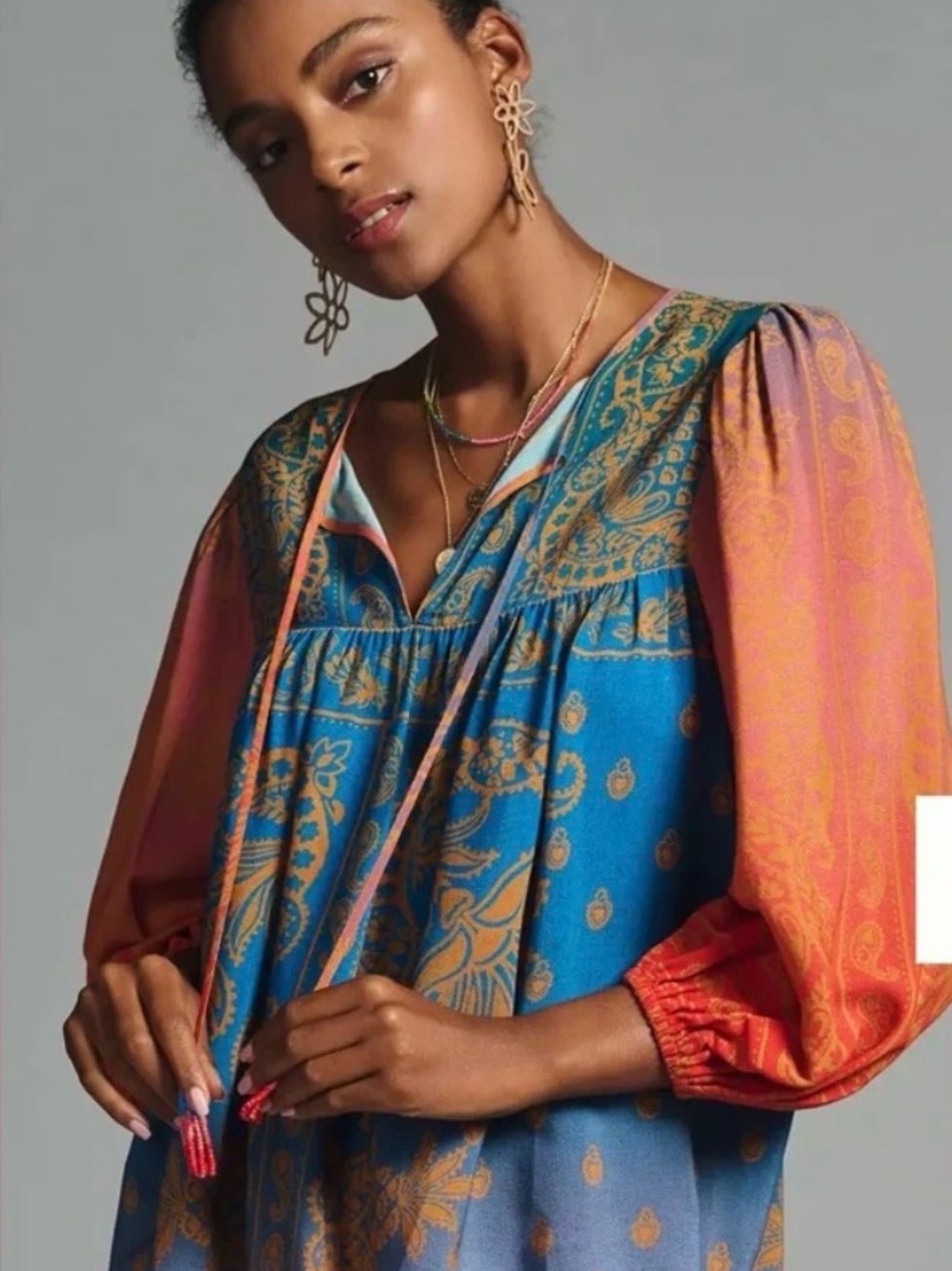 Farm Rio Women’s Small Tie Front Blouse Boho E04 - Picture 8 of 8